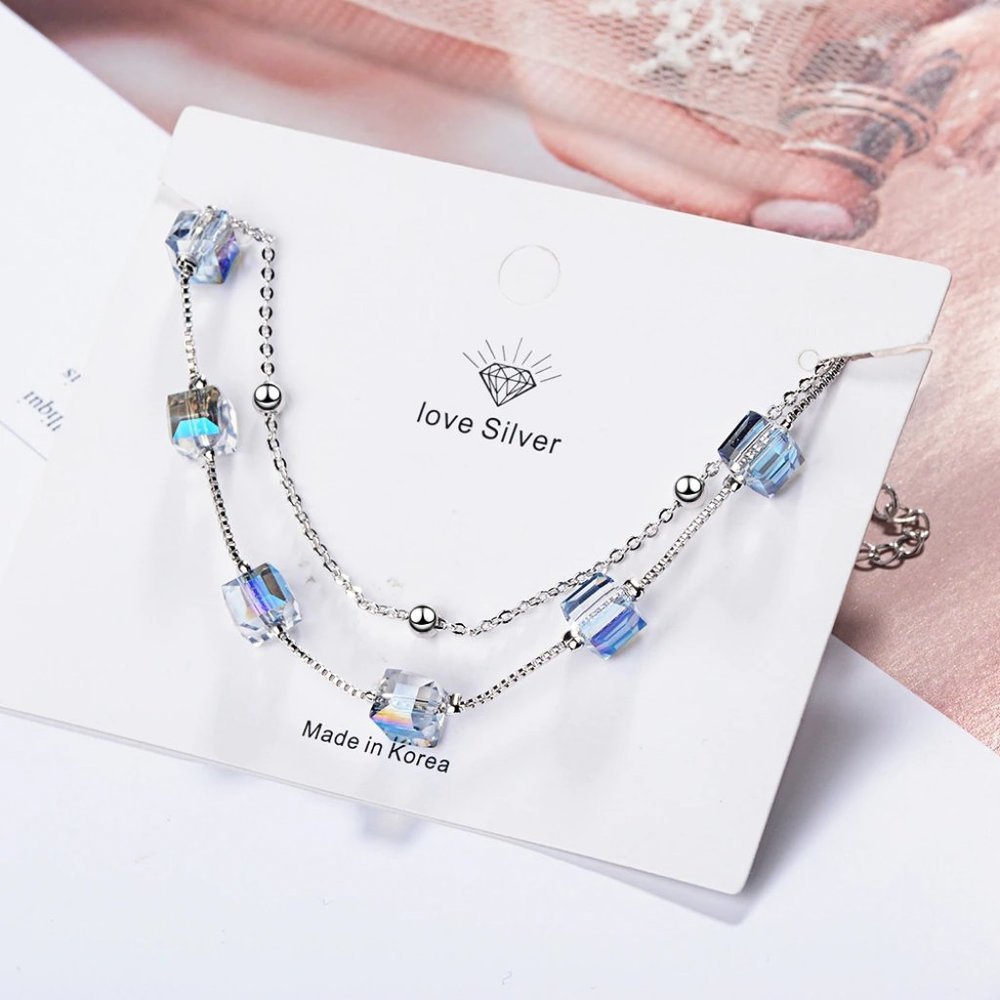 NEW 925 Sterling Silver Crystal Cube Bracelet - Picture 5 of 8